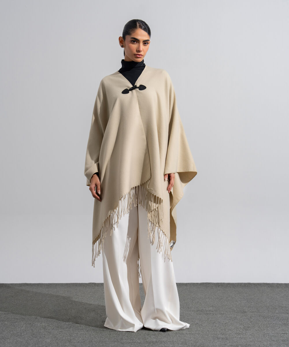 Women's Western Wear Taupe Polyester Cape Shawl