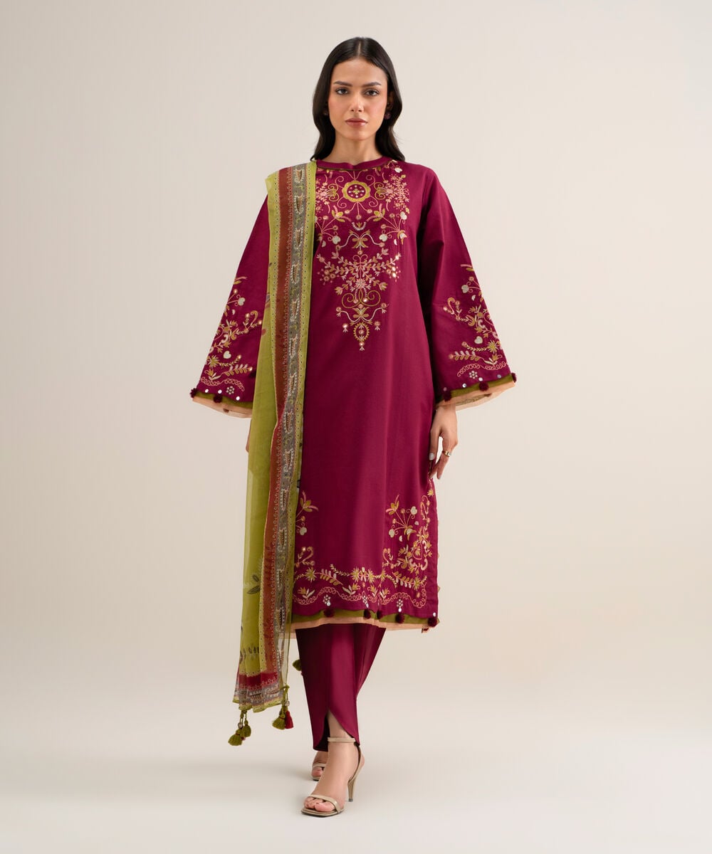 3 Piece - Embroidered Cotton Viscose Suit