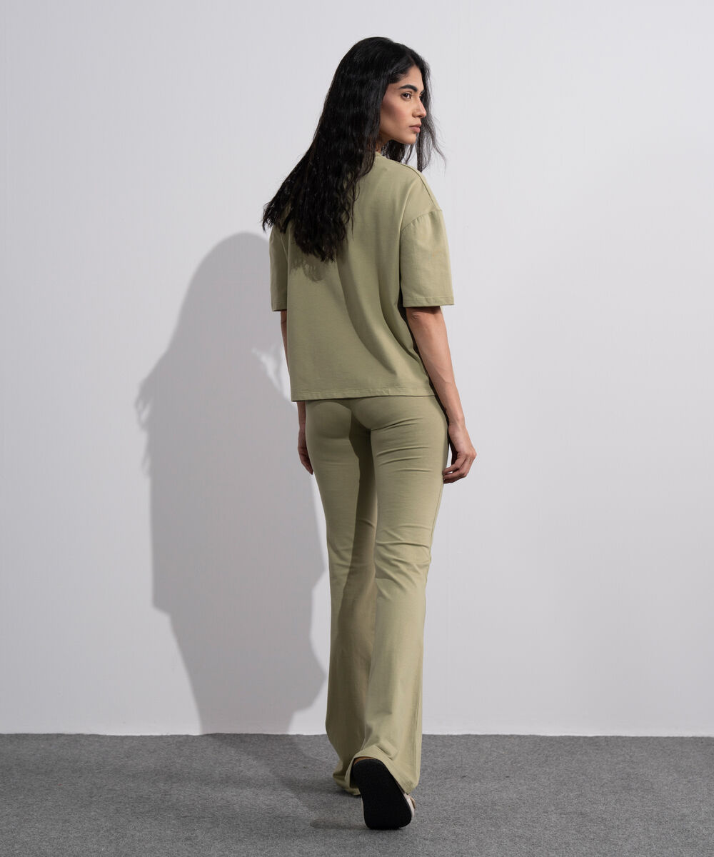 Women's Slate green Stretchy Flared Trousers