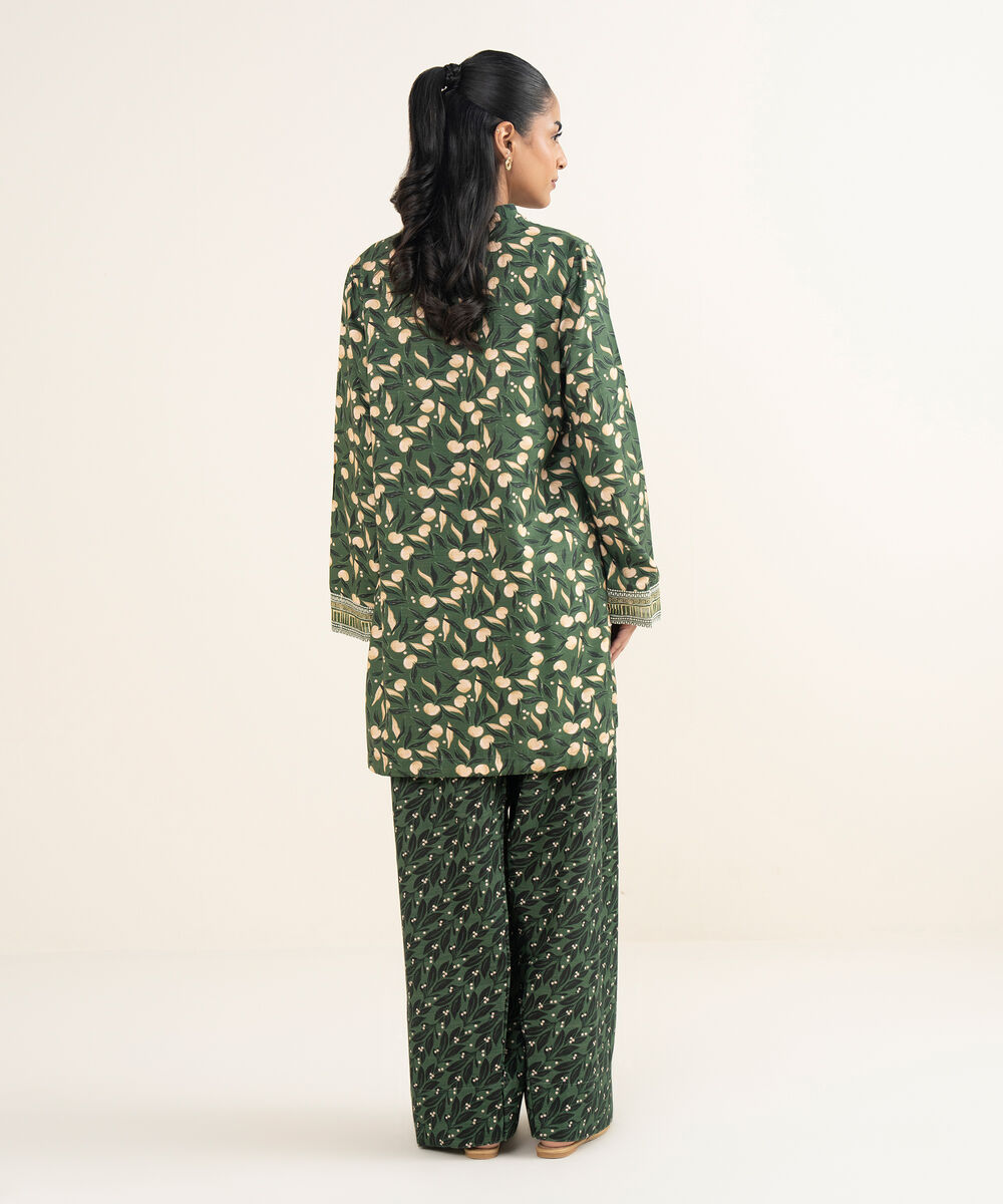 Women's RTW Herringbone Embroidered Green A-Line Shirt