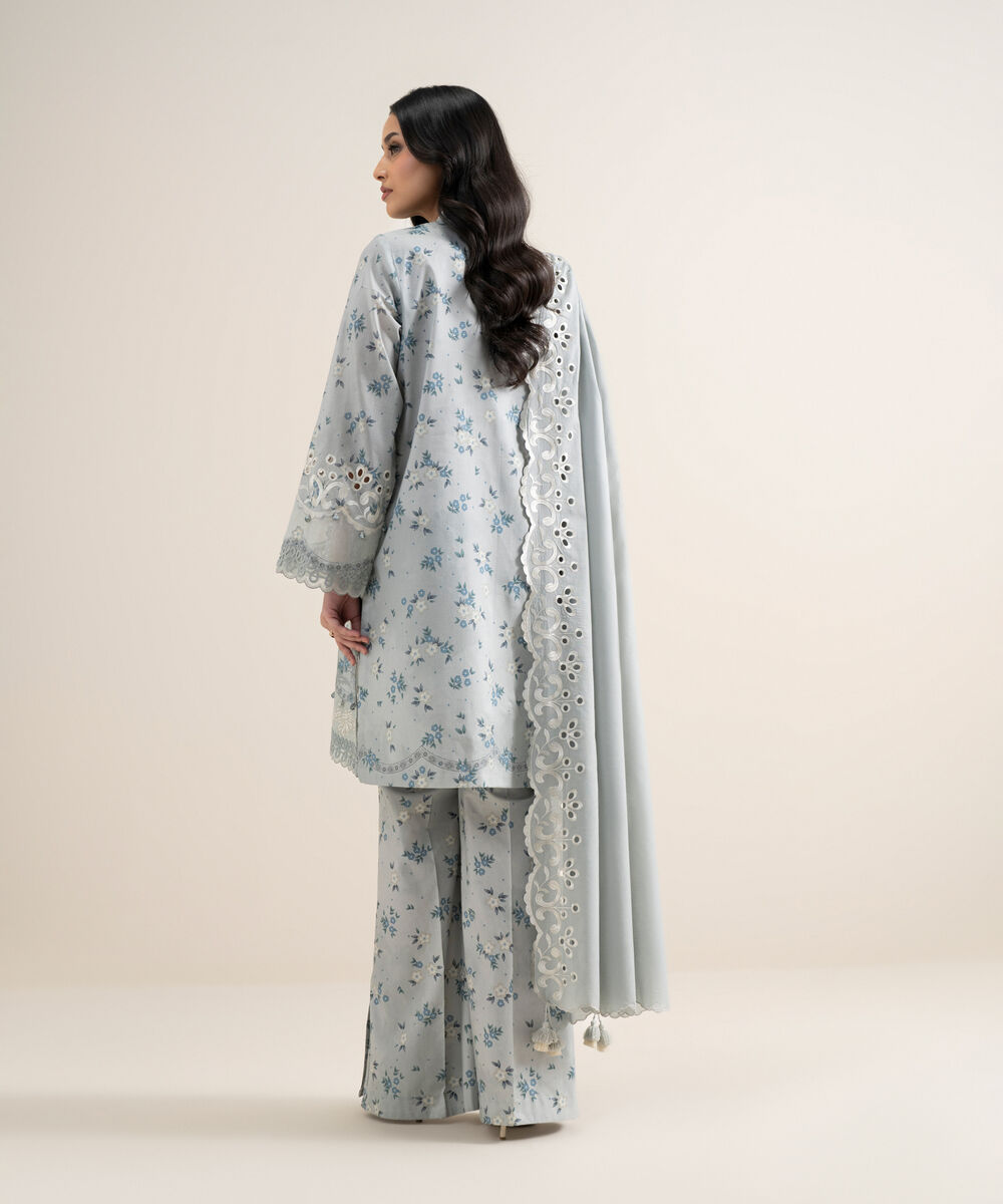 Women's Unstitched Lawn Embroidered Grey 3 Piece Suit