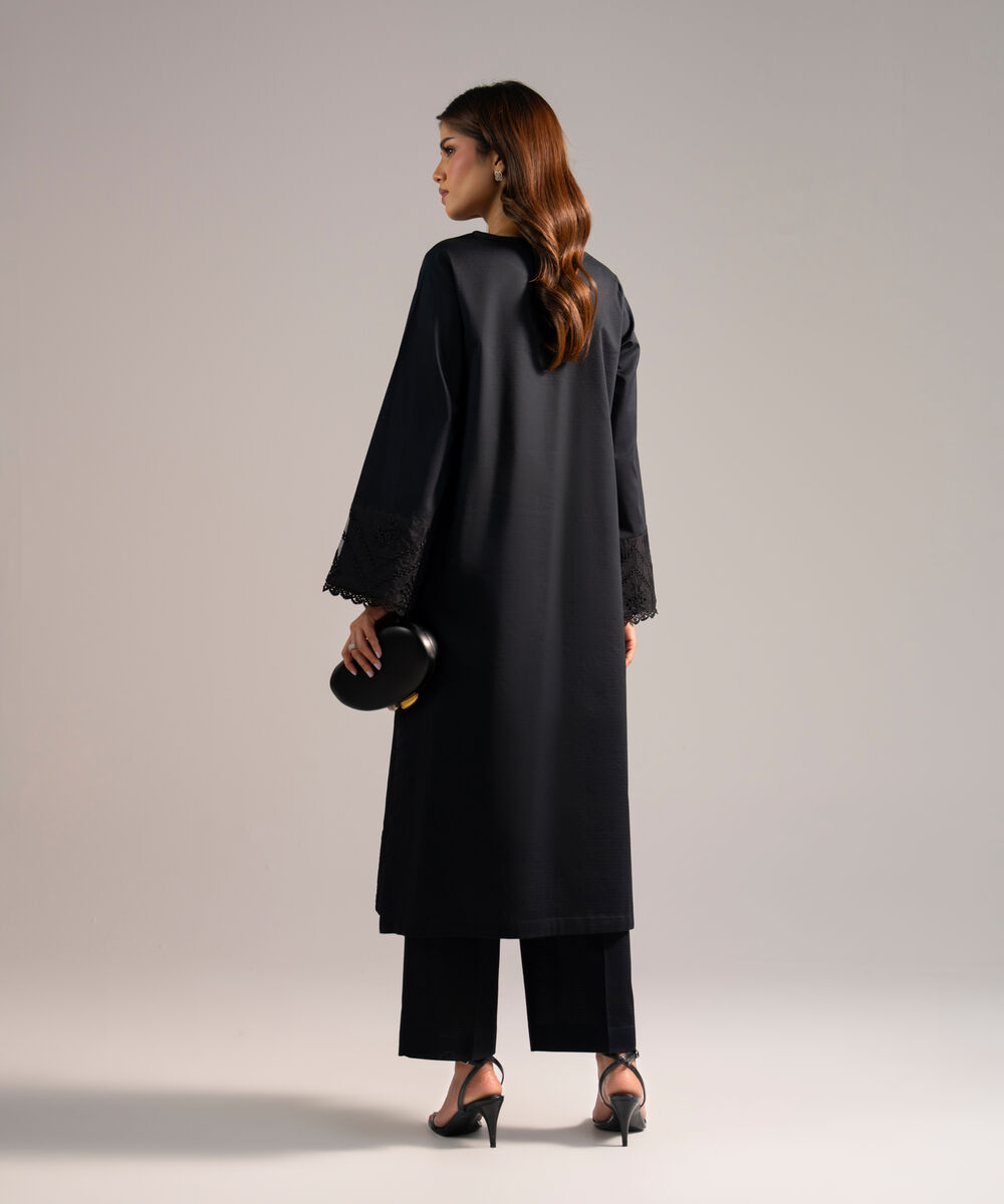 Women's RTW Dobby Embroidered Black 2 Piece Suit