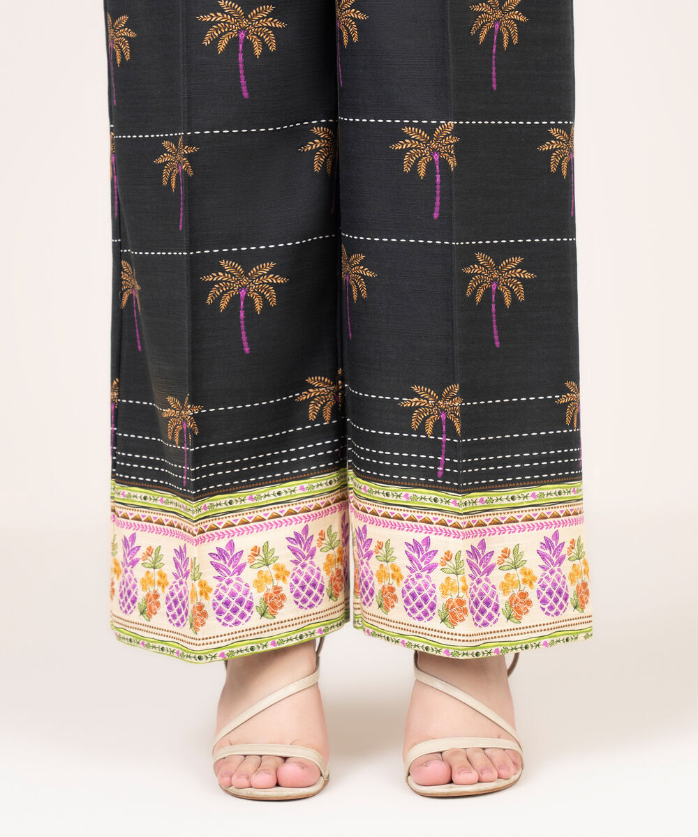 Women's RTW Light Khaddar Printed Black Culottes