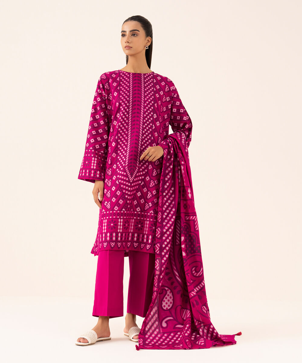 Extra Weft Jacquard Pink Solid Dupatta