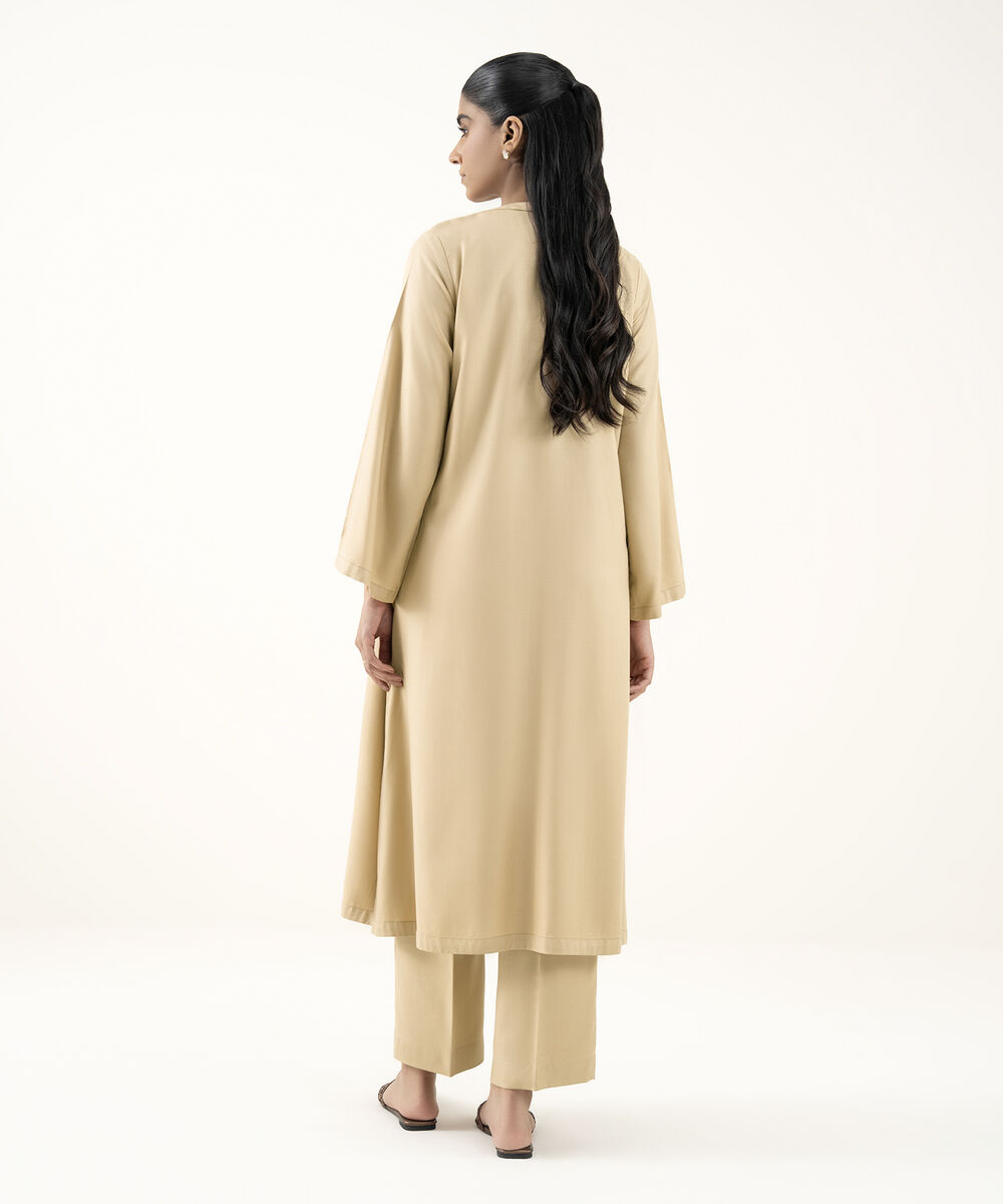 Women's RTW Dobby Beige Solid Straight Shirt