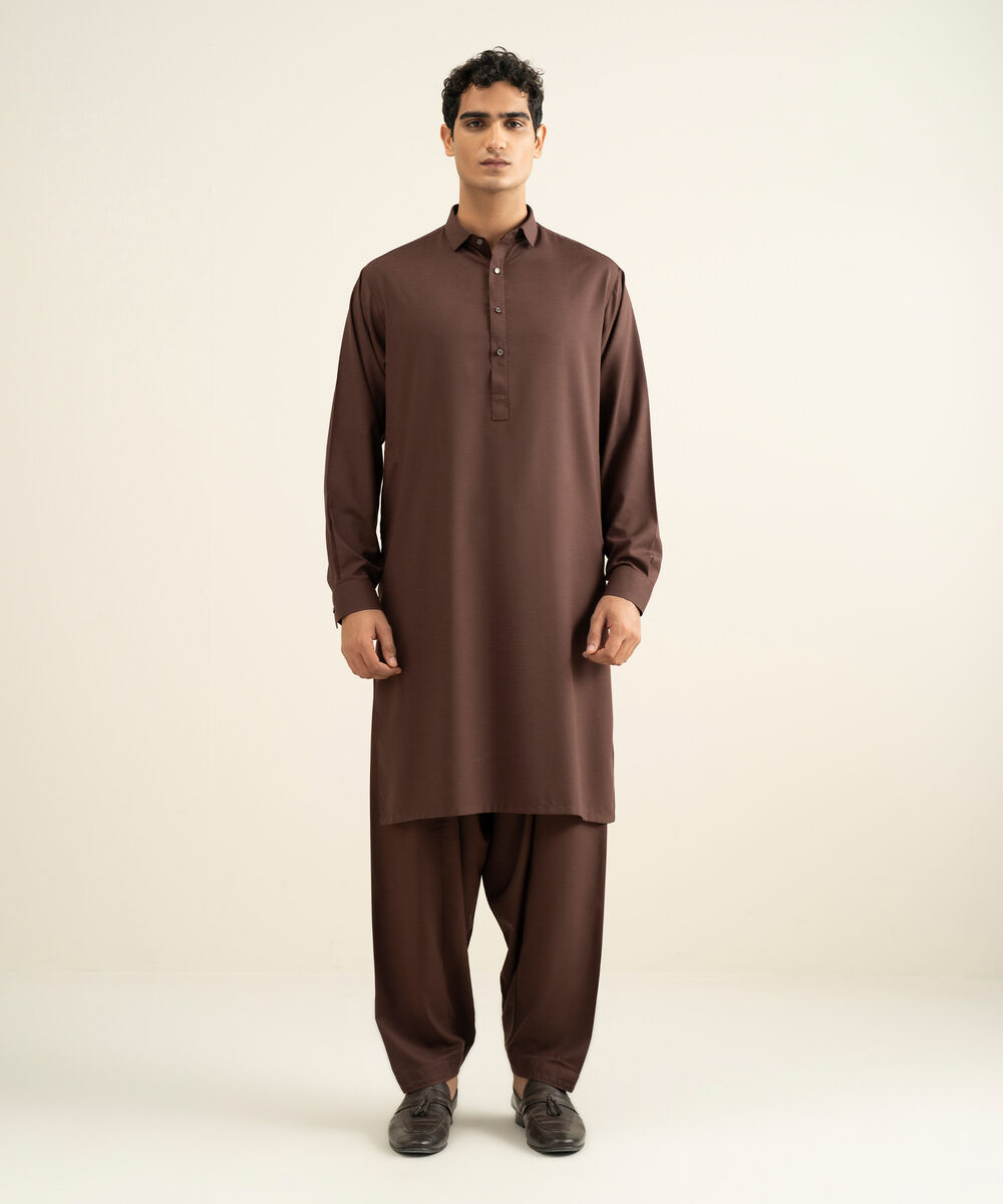Men's rust Blended Linen Kameez Shalwar