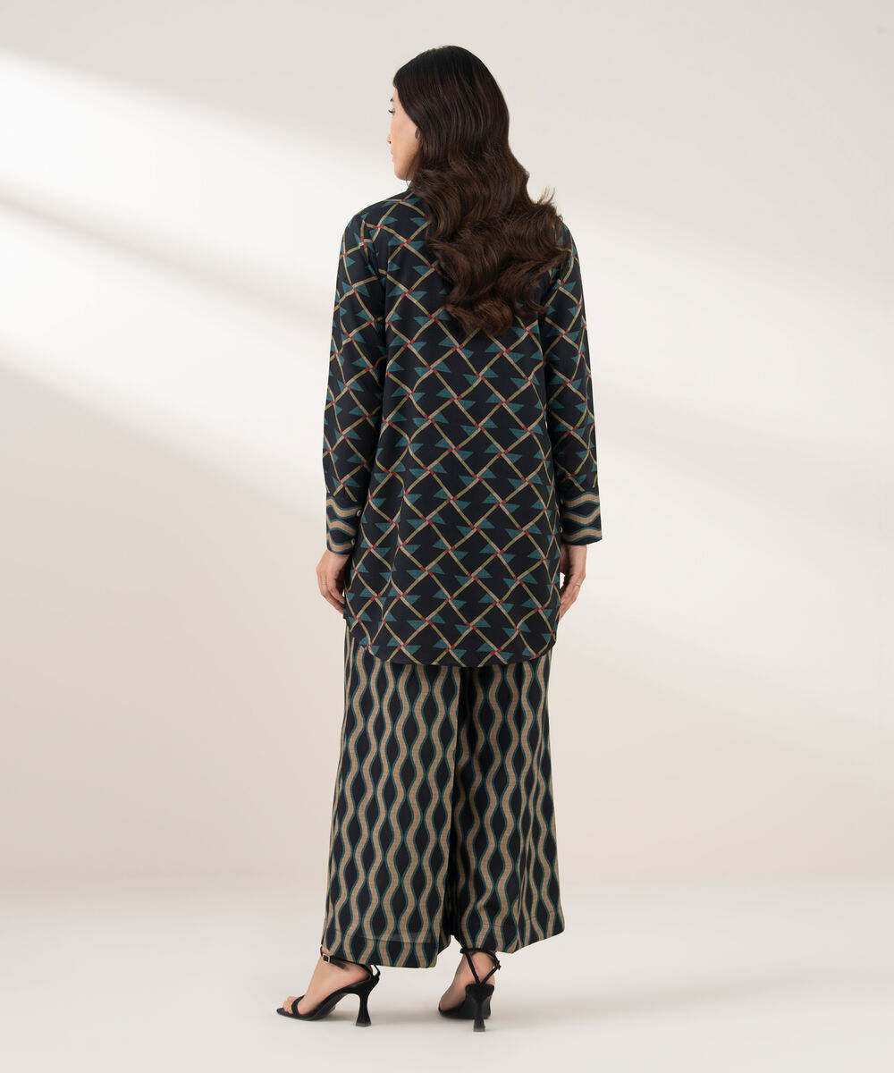 Women's RTW Viscose Linen Printed Straight Blue Shirt