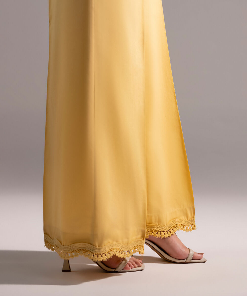 Women's RTW Cambric Solid Yellow Flared Pants