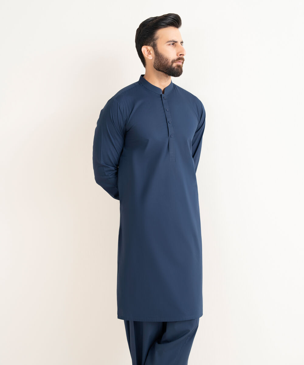 Men's 100% Cotton Plain Blue Kurta Shalwar