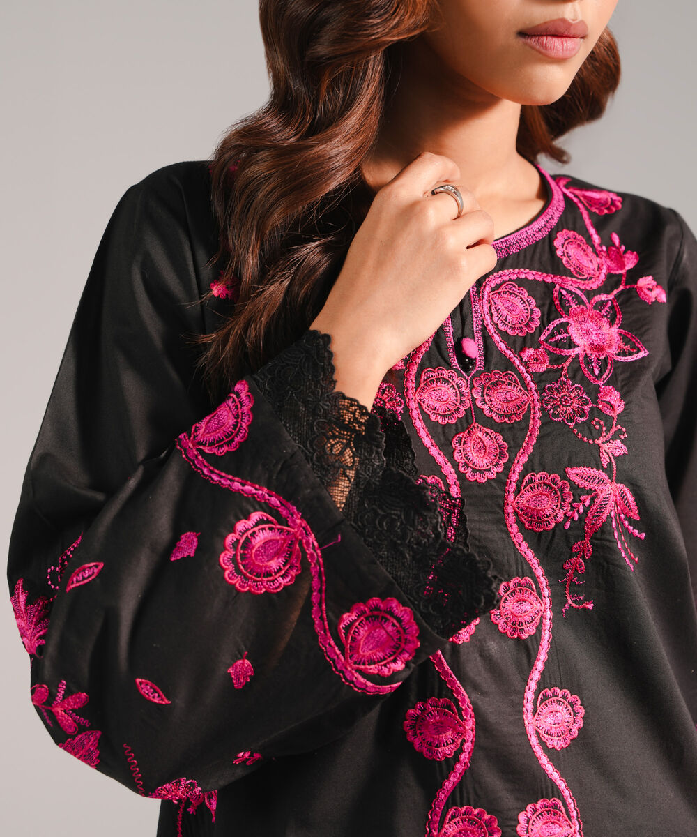 Women's RTW Lawn Embroidered Black 2 Piece Suit