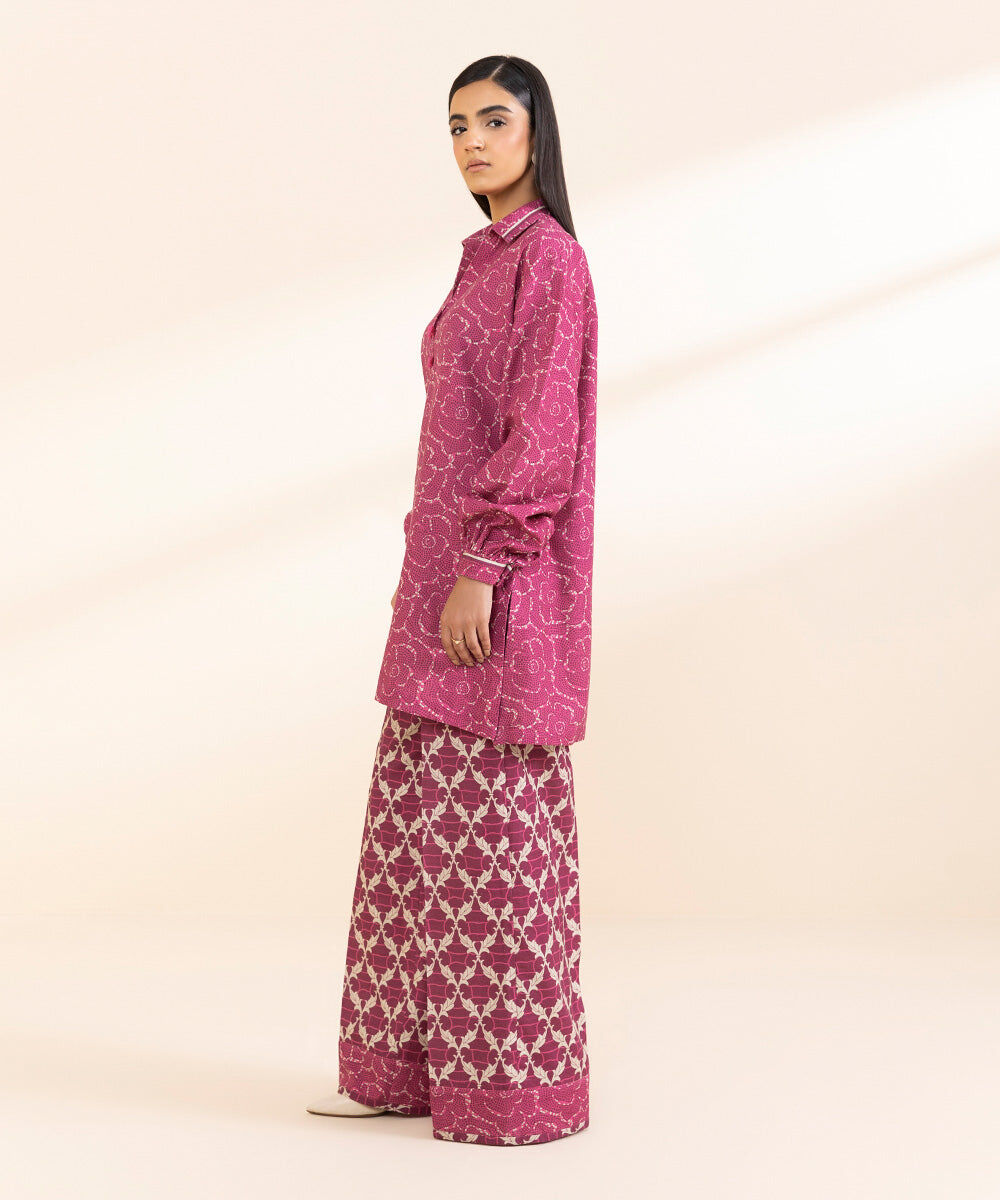 Women's Unstitched Light Khaddar Printed Pink 2 Piece Suit