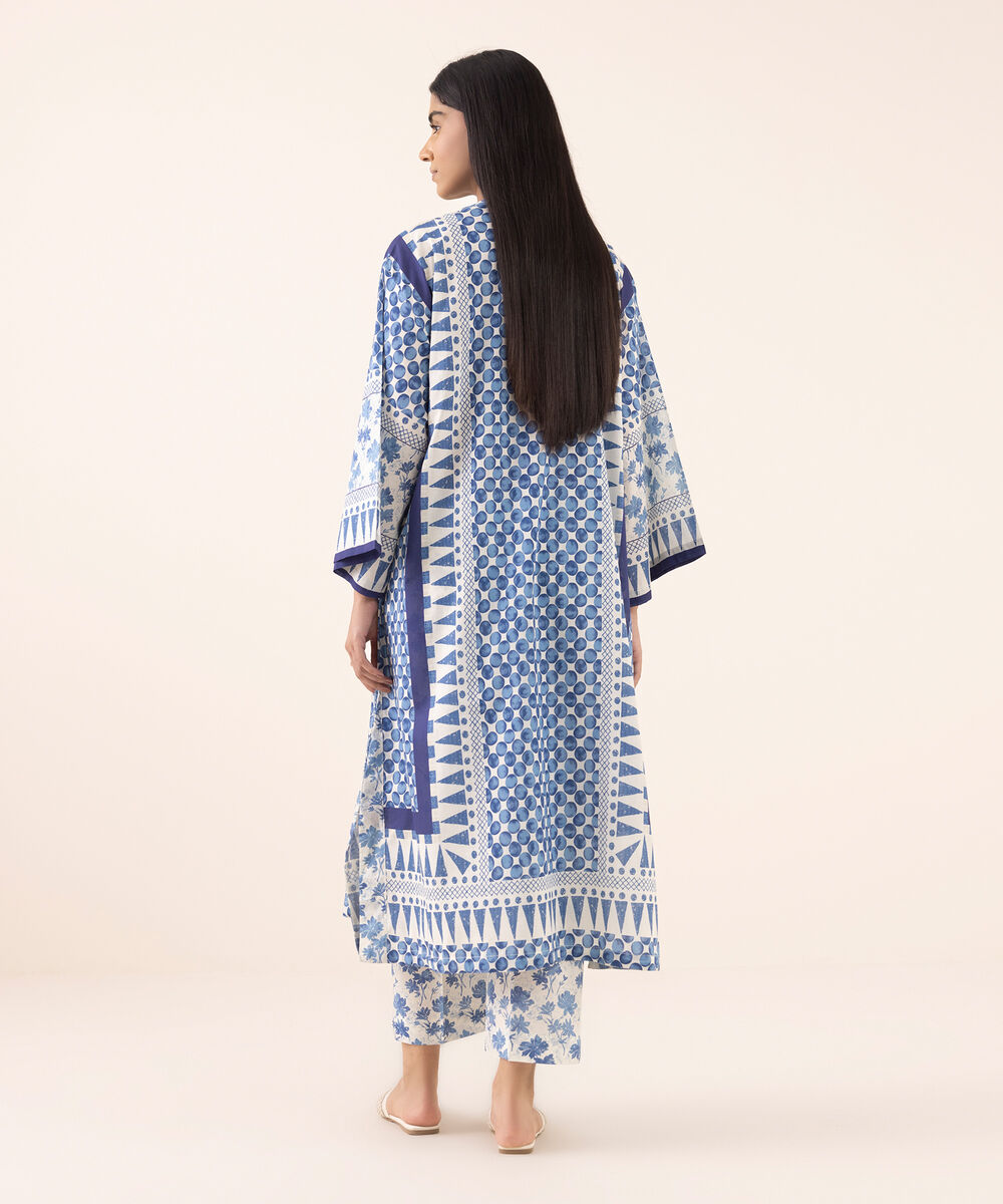 Women's RTW Lawn Blue Printed Drop Shoulder Shirt