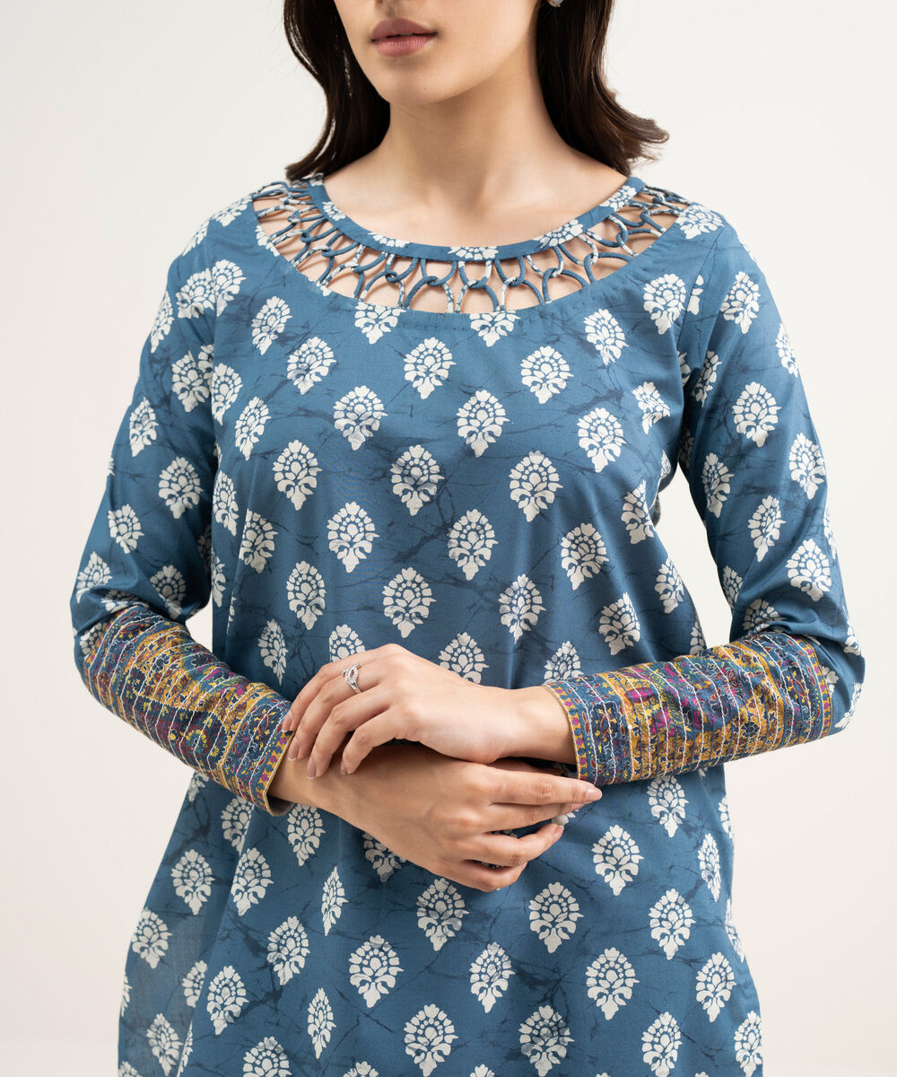 Women's Unstitched Lawn Printed Blue 2 Piece Suit