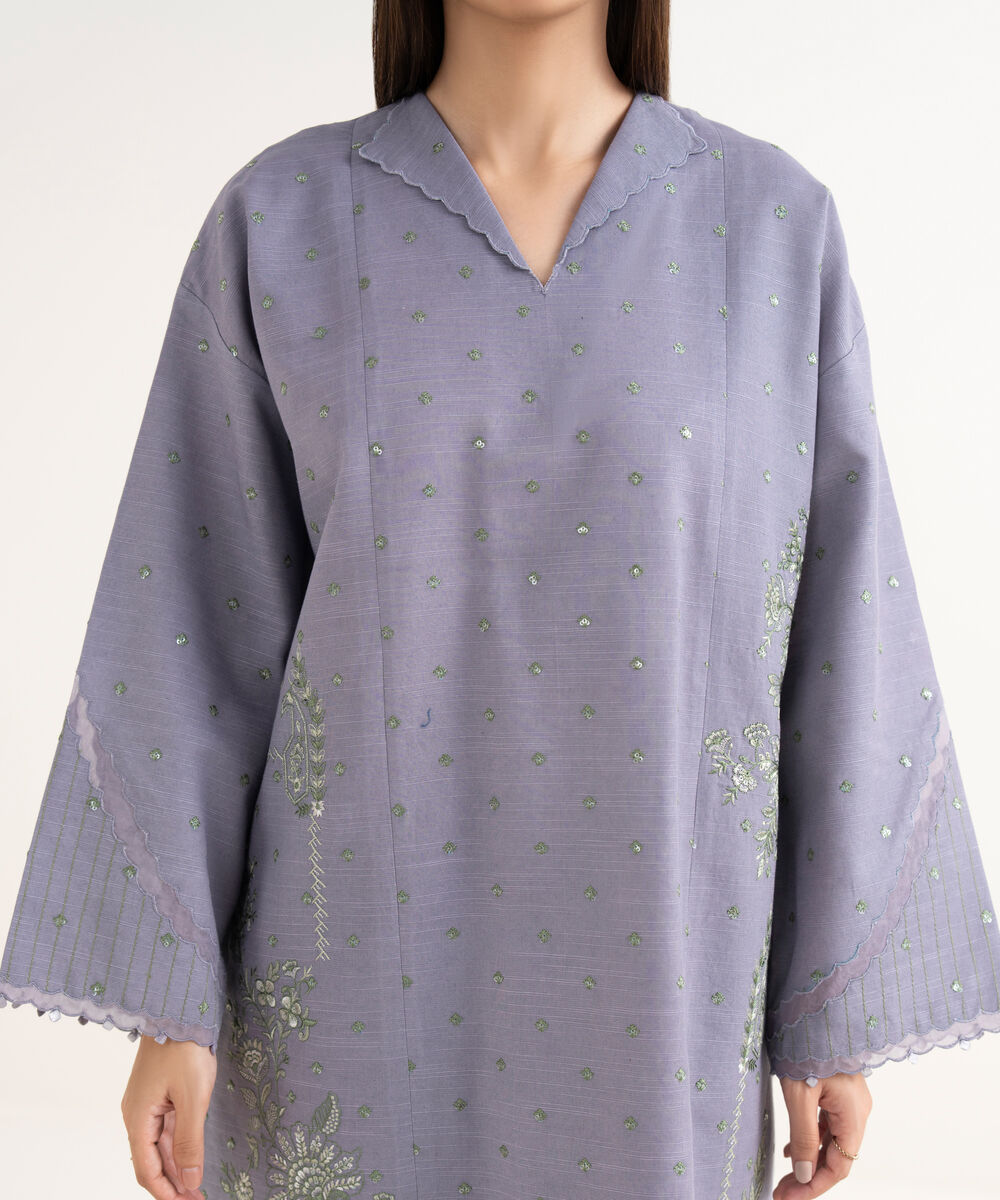 Women's Unstitched Light Khaddar Embroidered Purple 3 Piece Suit