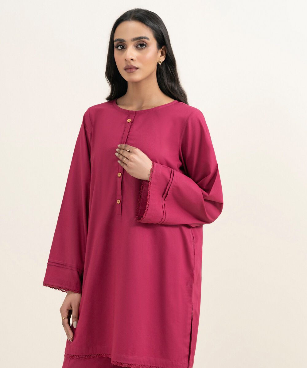 Women's RTW Cambric Solid Pink Straight Shirt