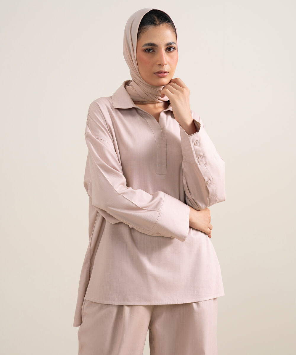 Women's Dusty Pink Loose Fit Tunic Top
