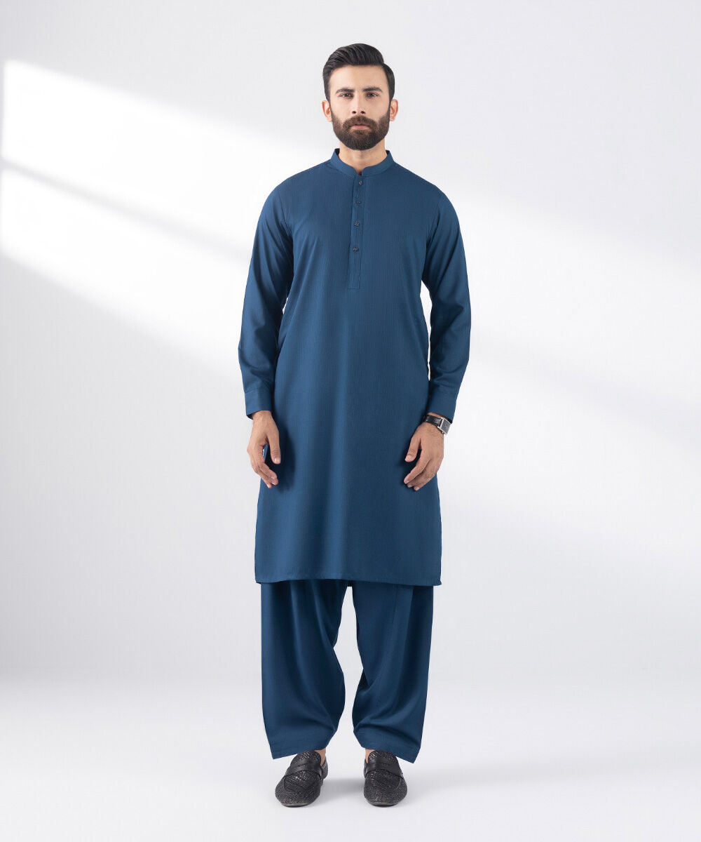 Men's Stitched 2 PC Blue Dobby Suit
