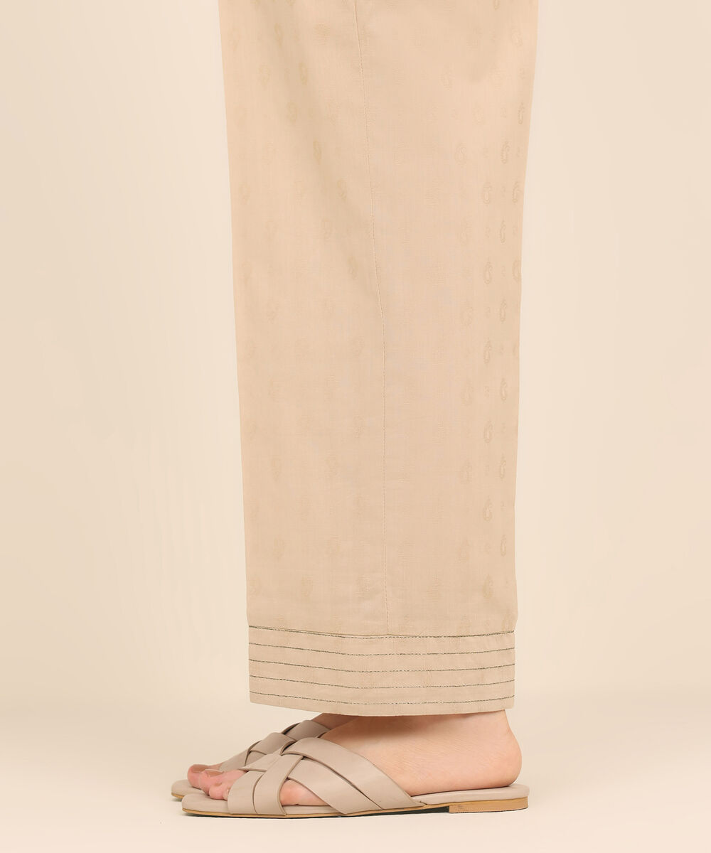 Women's RTW Cambric Beige Solid Straight Pants