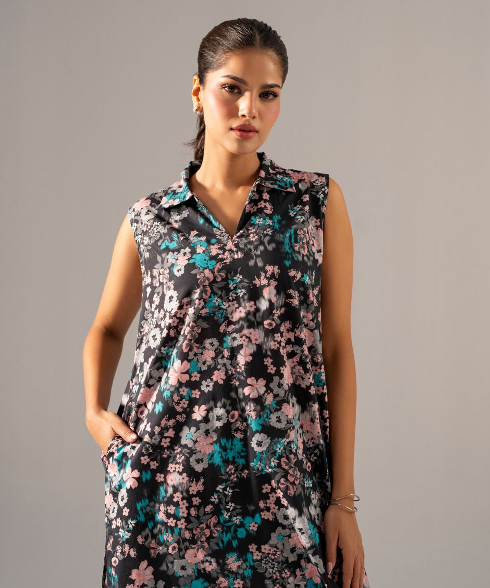 Women's RTW Cotton Viscose Printed Black Dress