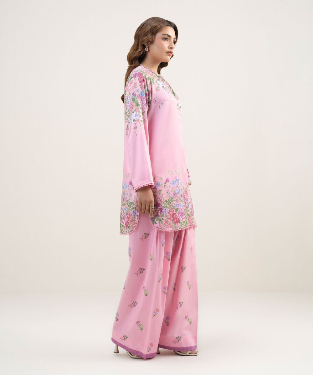 Women's RTW Dobby Printed Pink 2 Piece Suit