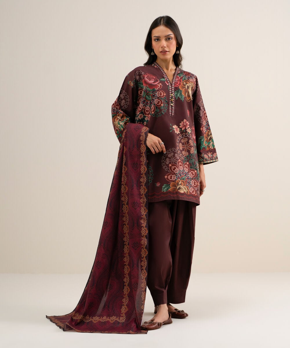 3 Piece - Printed Cotton Viscose Suit