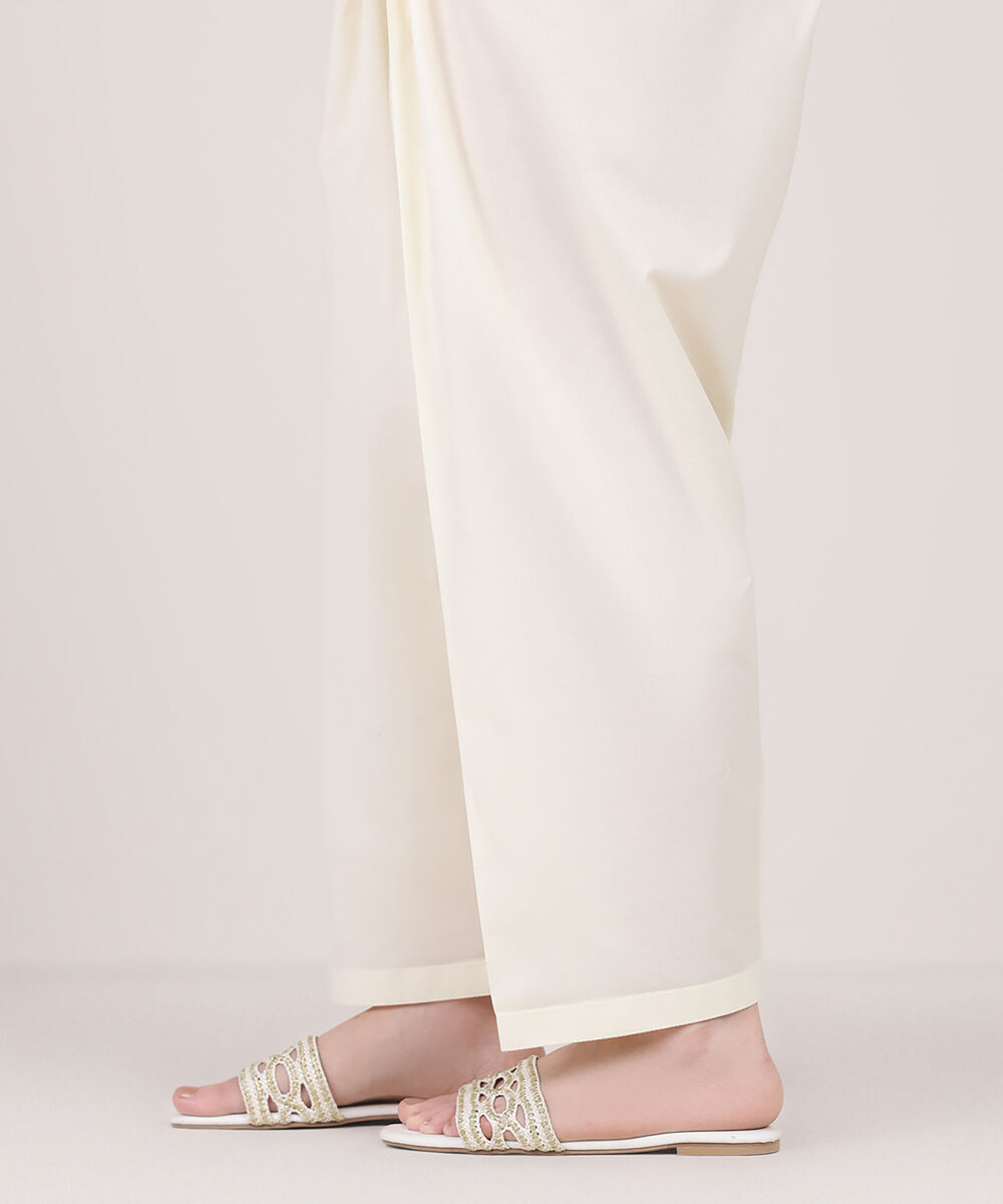 Women's RTW Cambric Beige Solid Shalwar