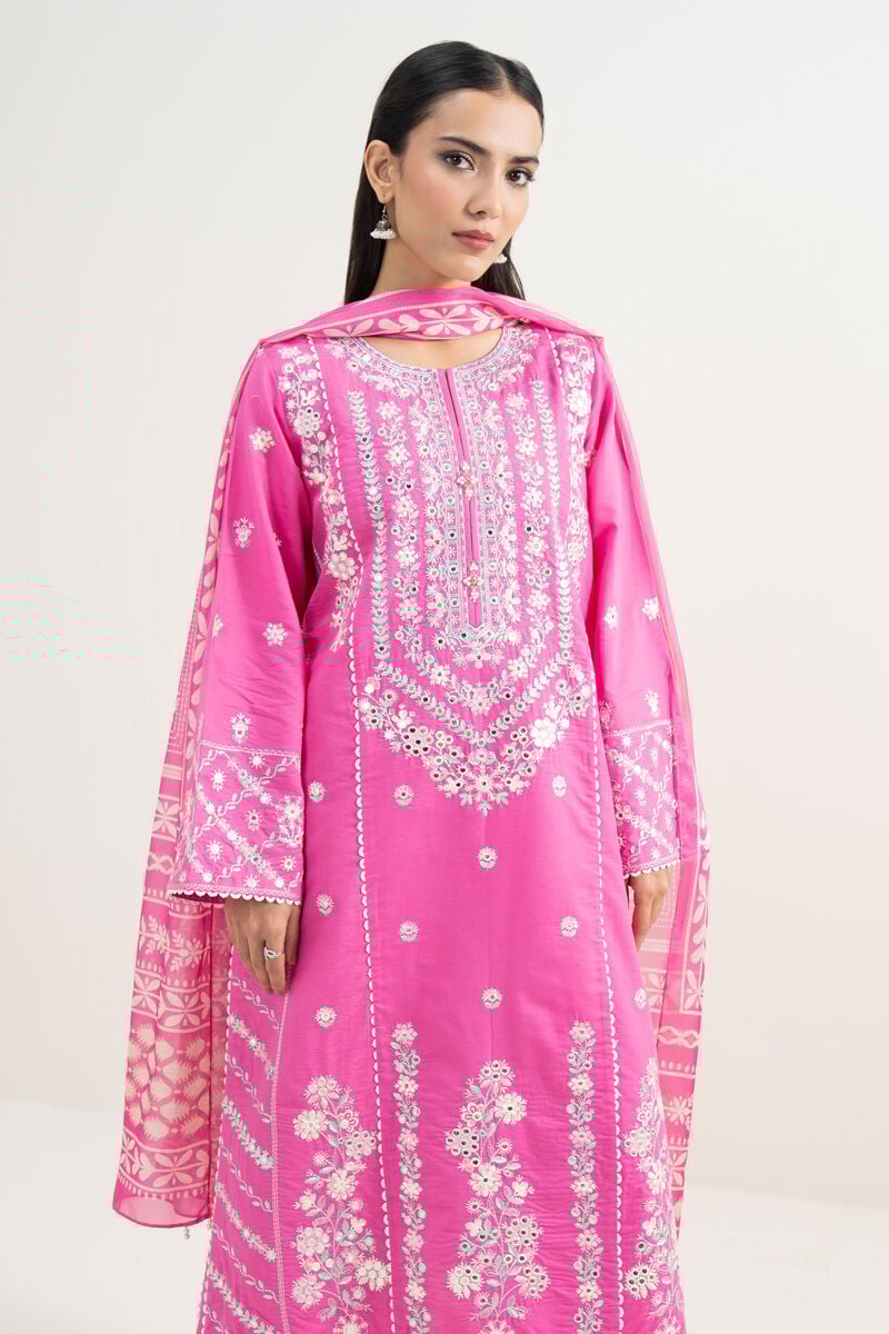3 Piece - Embroidered Zari Cotton Suit