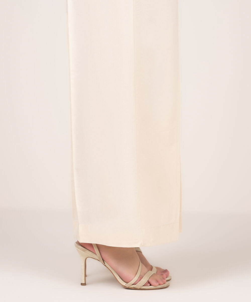 Women's RTW Cotton Solid Off White Culottes
