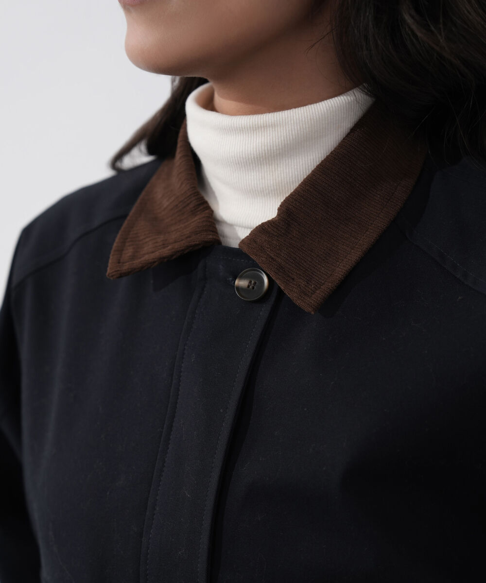 Women's Western Wear Navy Corduroy Collar Twill Jacket