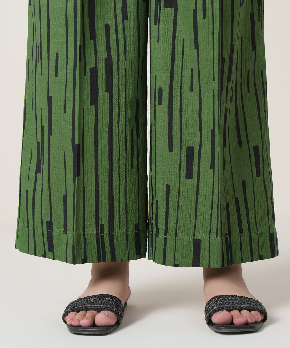 Women's RTW Seersucker Green Printed Trousers