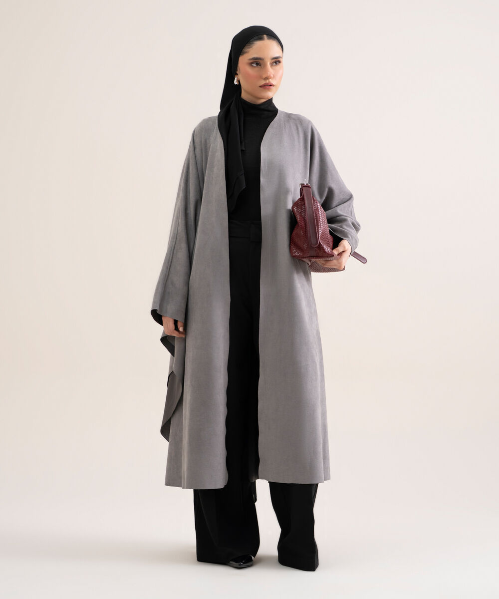 Women's Polyester Grey Kaftan Abaya Set