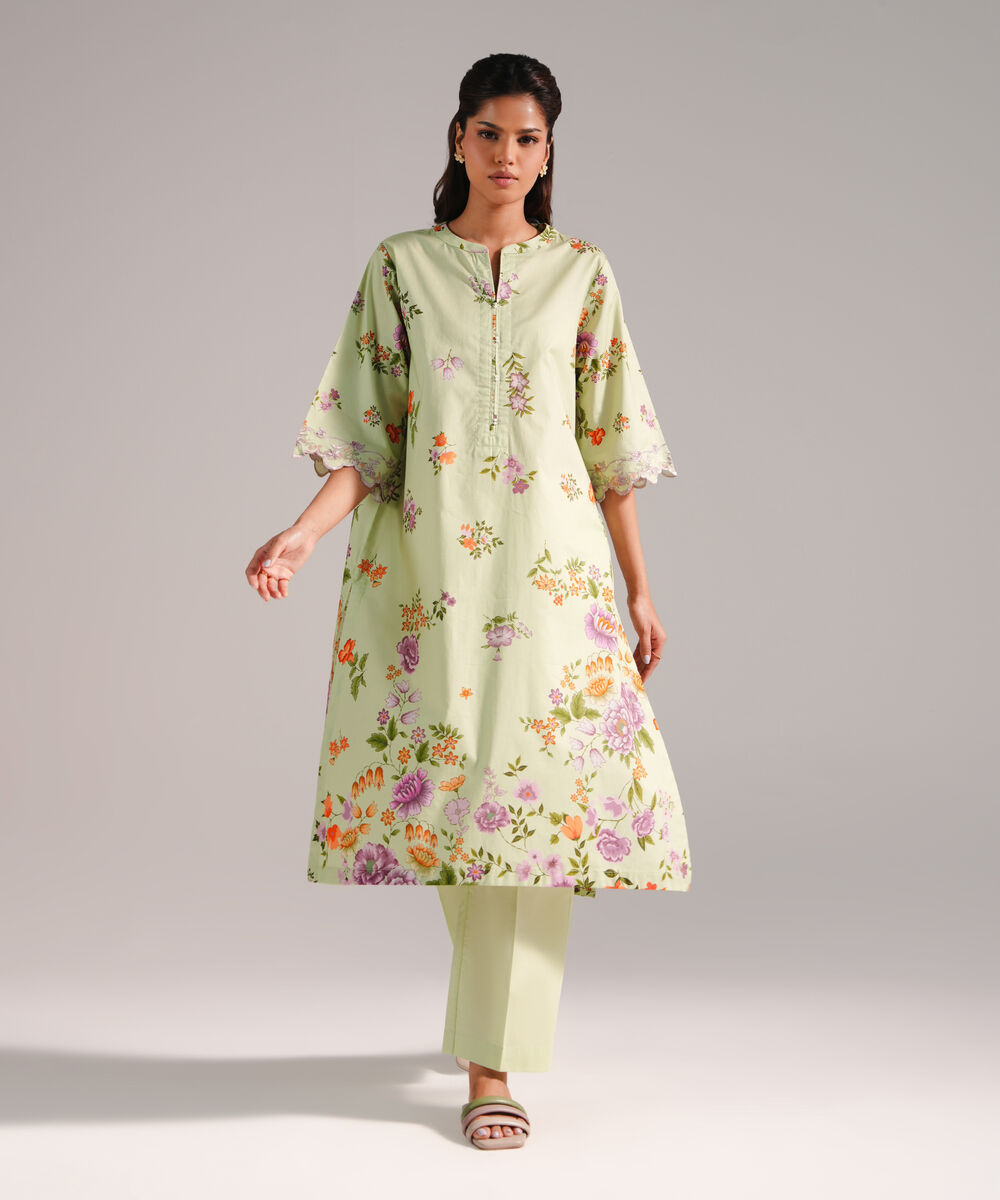 Women's RTW Lawn Printed Green 2 Piece Suit