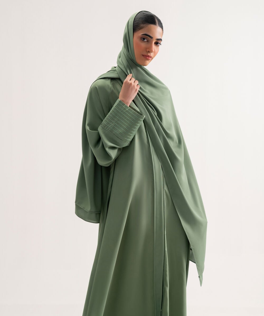 Women's Polyester Mint Green Raglan Abaya Set
