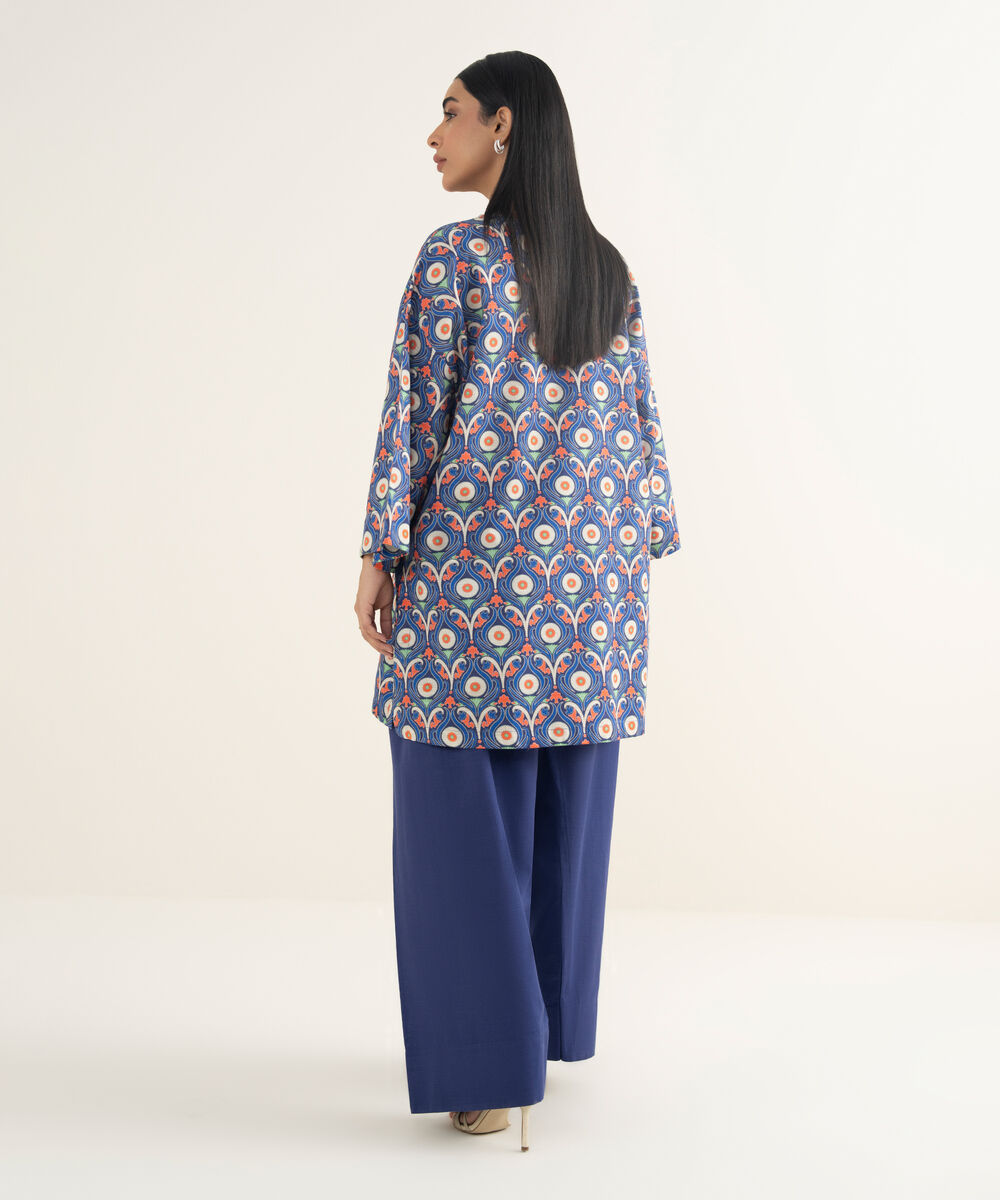 Women's RTW Light Khaddar Printed Blue Drop Shoulder Shirt