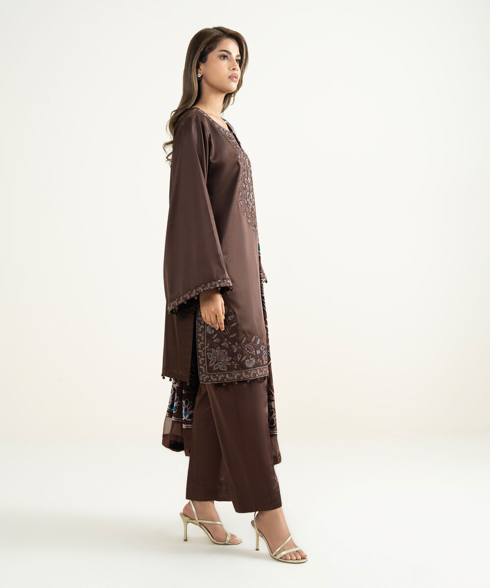 Women's Unstitched Blended Satin 3 Piece Suit