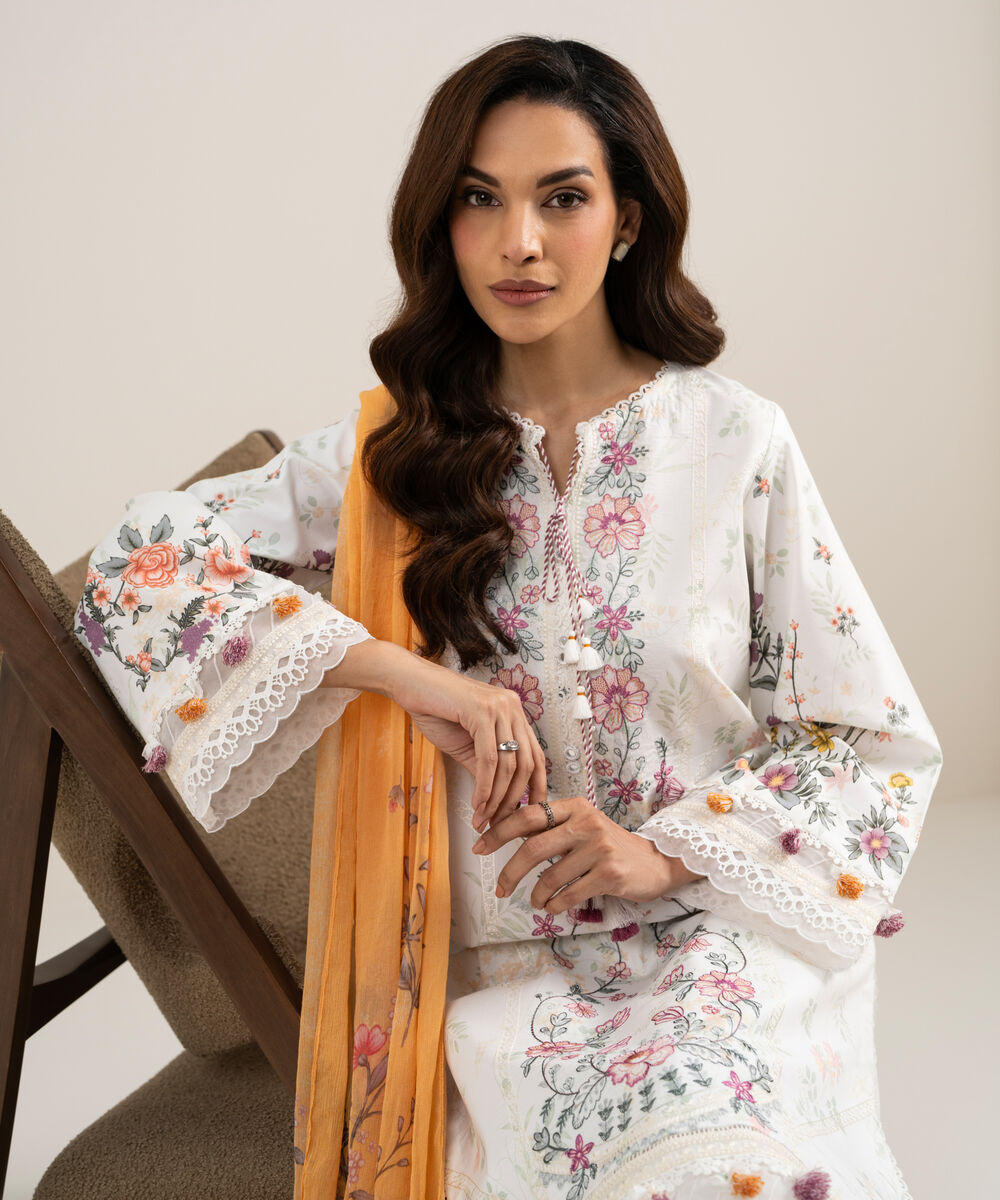 Women's Unstitched Lawn Embroidered White