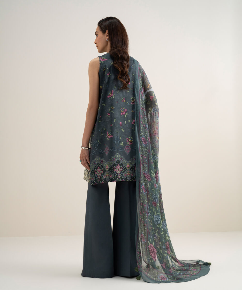 Women's Unstitched Lawn Embroidered Grey 3 Piece Suit