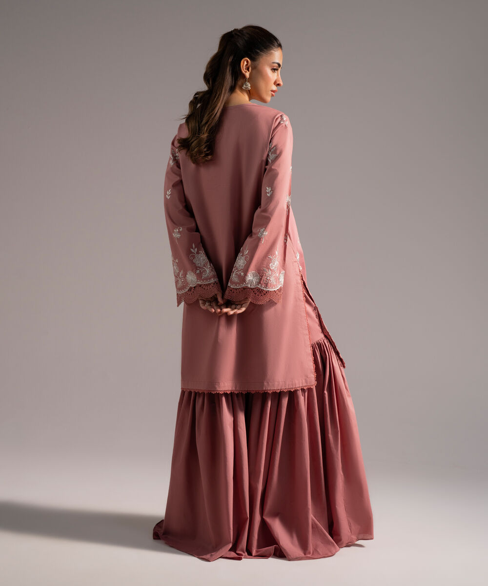 Women's RTW Cambric Embroidered Mauve 2 Piece Suit