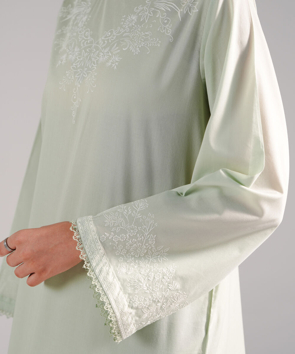 Women's RTW Lawn Printed Green Straight Shirt