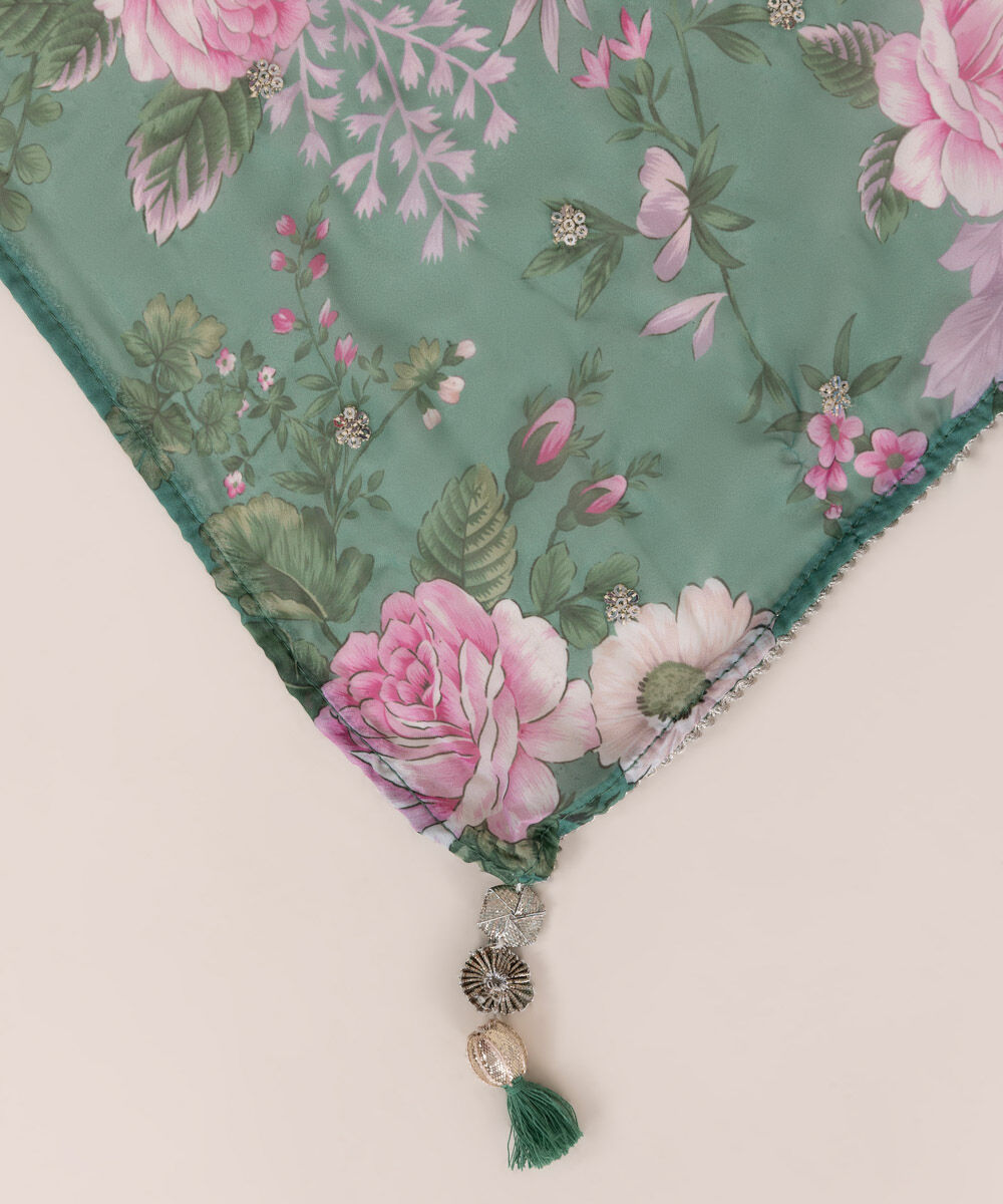 Blended Tissue Green Embroidered Dupatta