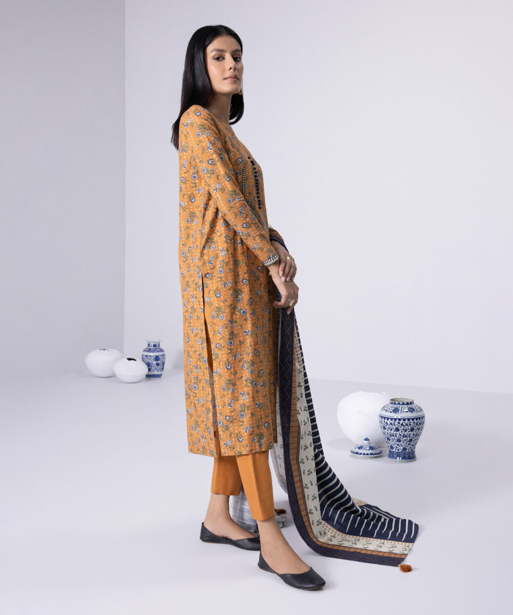 Womens Unstitched Daily Mustard Three Piece