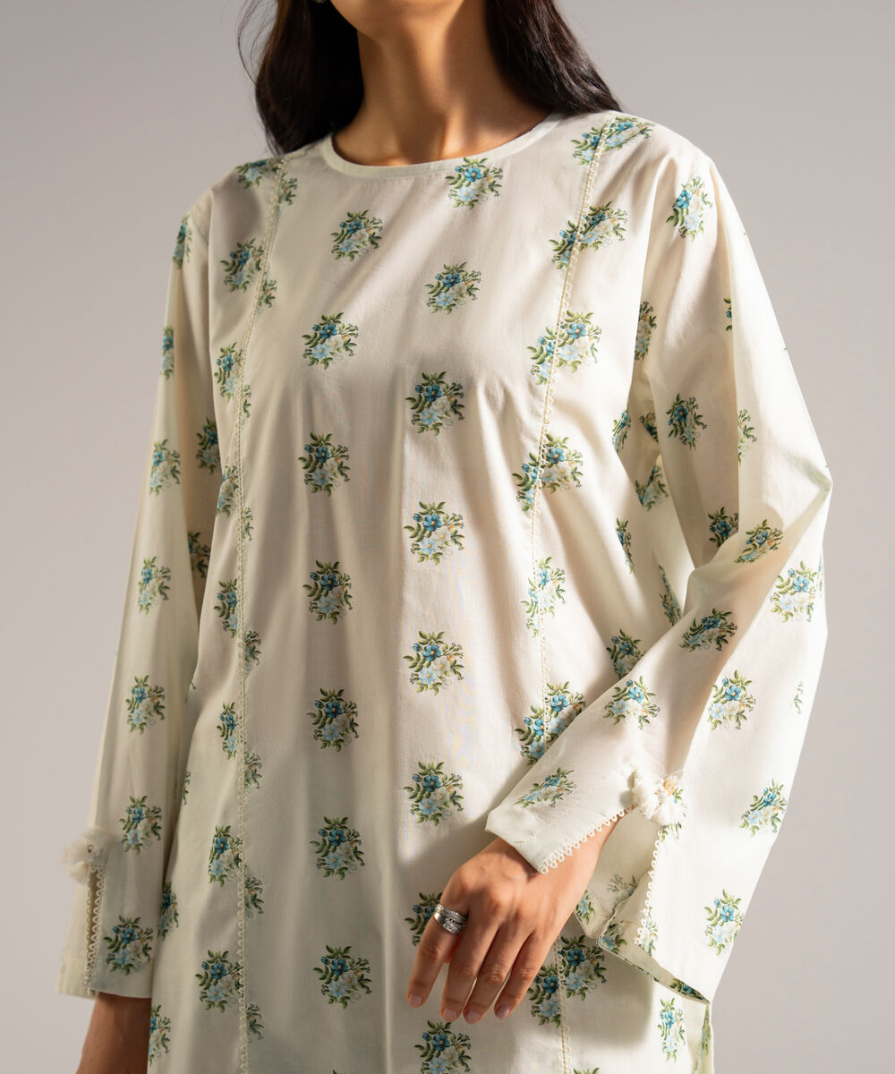 Women's RTW Lawn Printed Off White Straight Shirt