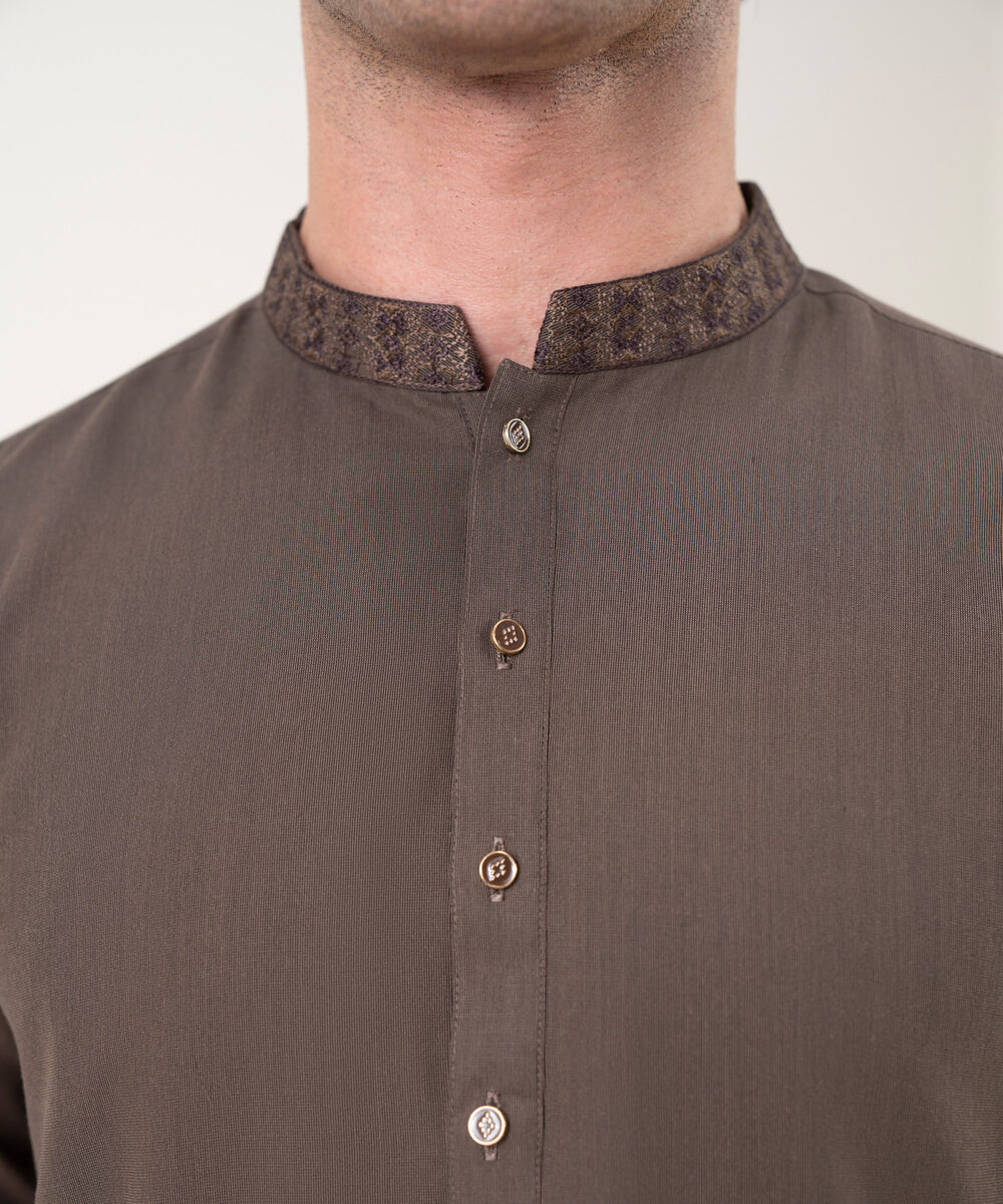 Men's Viscose Embroidered Brown Kurta Shalwar