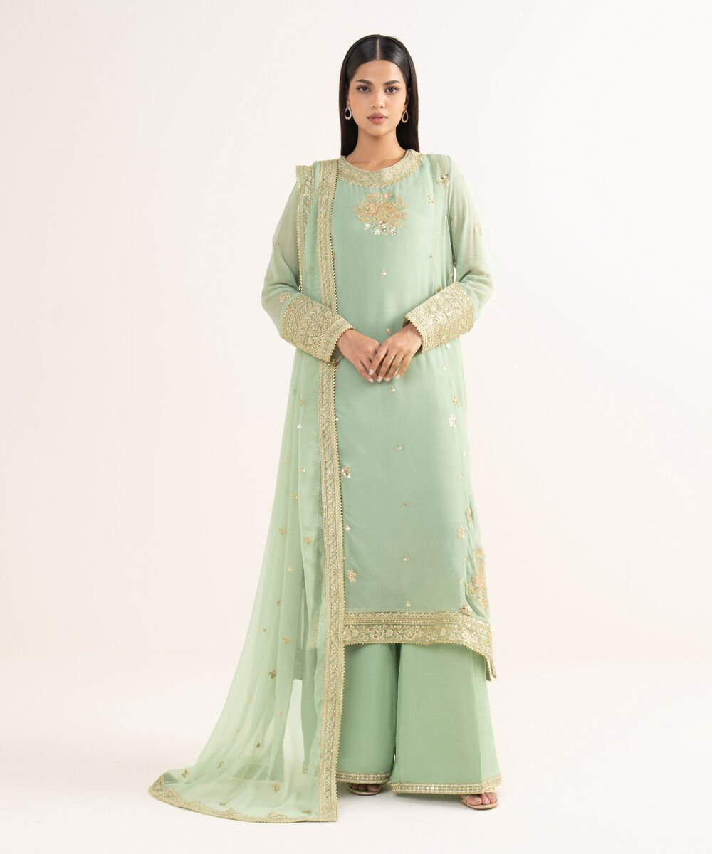 Women's RTW Grip Green Embroidered 3 Piece Suit