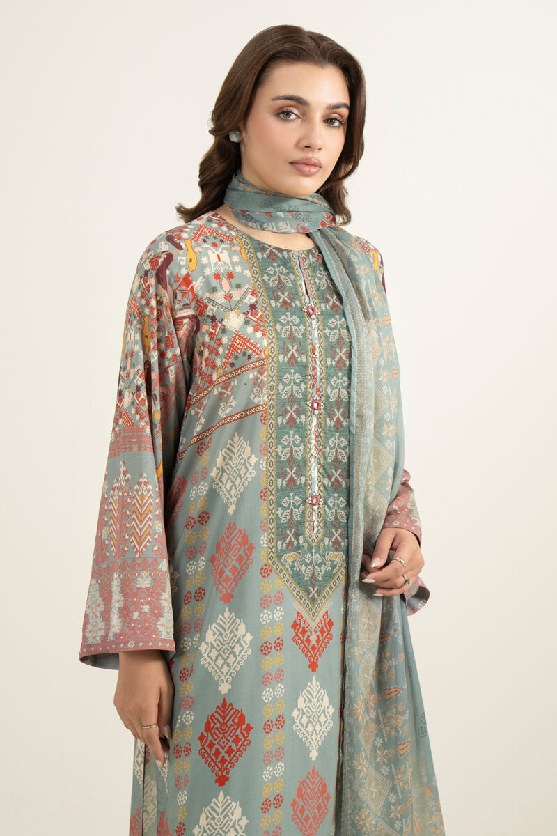 3 Piece - Printed Raw Silk Suit
