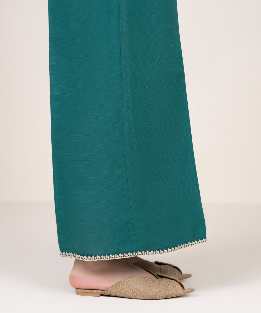 Women's RTW Cotton Embroidered Blue Flared Pants