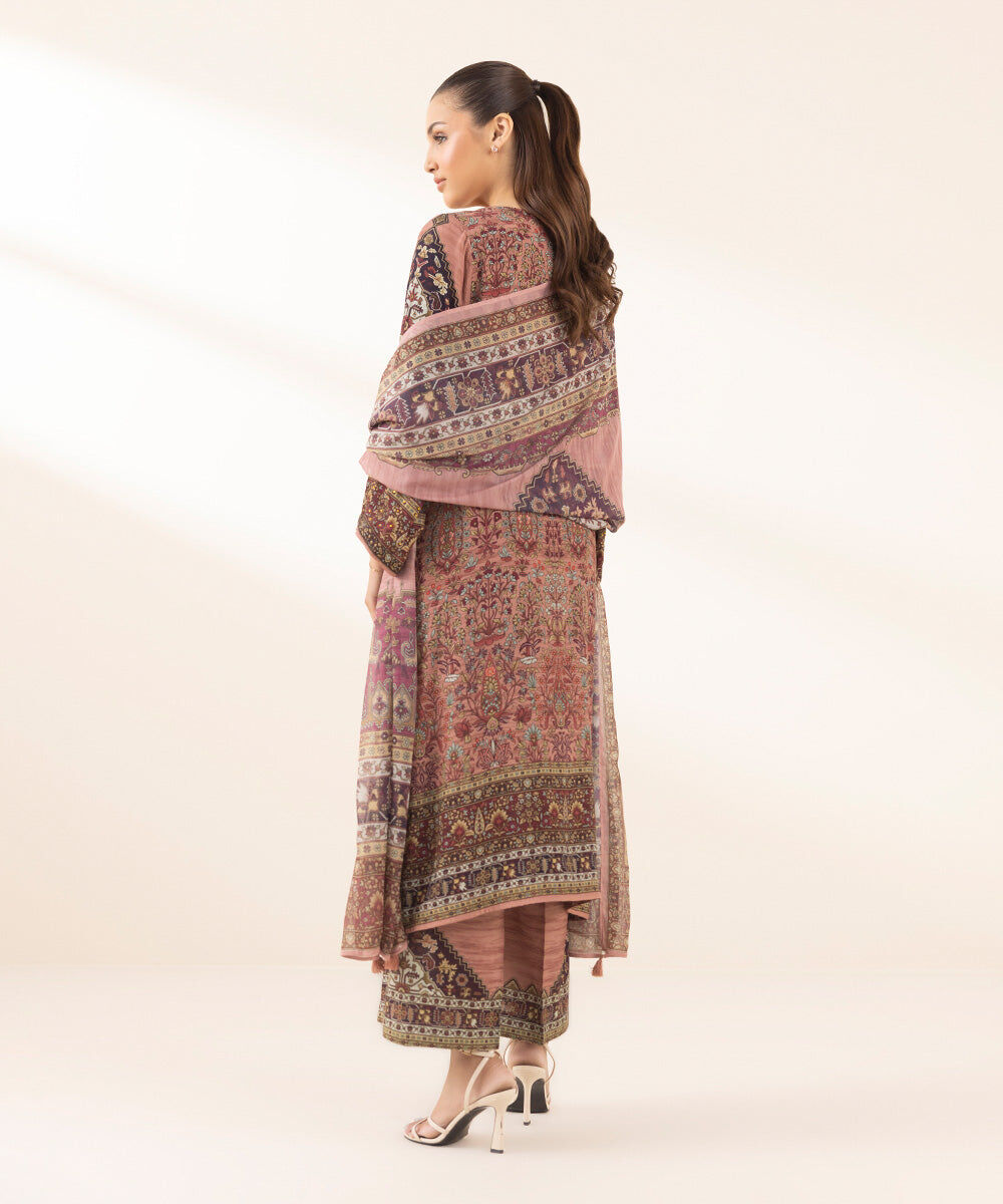 Women's Pret Blended Tissue Brown Printed 3 Piece Suit