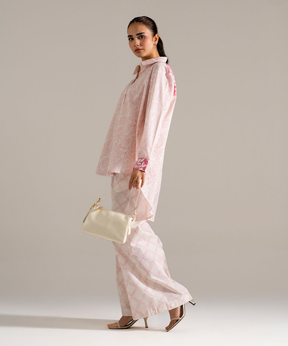 Women's RTW Lawn Printed White Straight Shirt