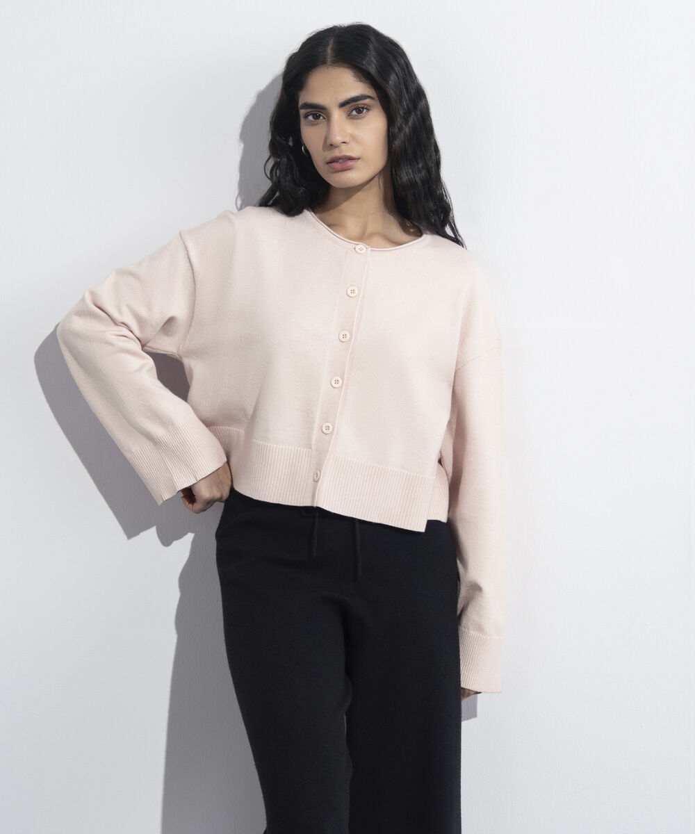 Women's Western Wear Powder Pink Cropped Knit Cardigan