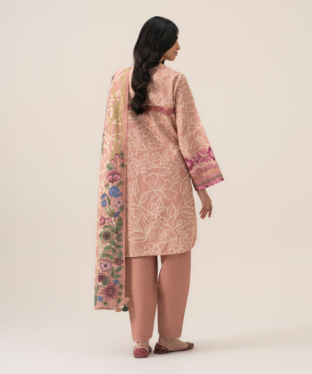Women's Unstitched Premium Khaddar Embroidered Light Tea Pink 3 Piece Suit